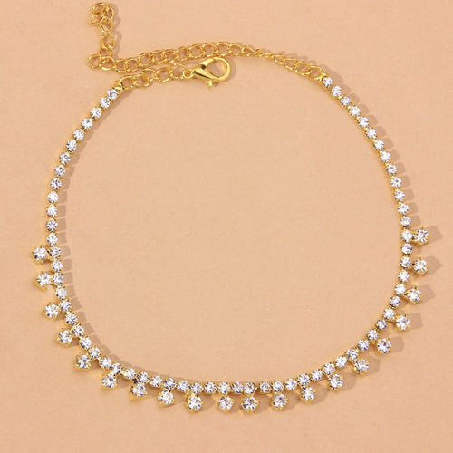 Rhinestone Water Drop Anklet Silver/Gold