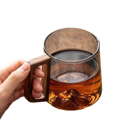 Guanshan Glass Single-layer Side Wooden Handle Drinking Cups Household