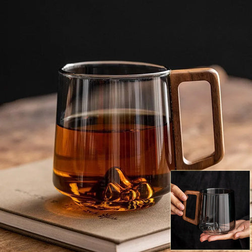 Guanshan Glass Single-layer Side Wooden Handle Drinking Cups Household