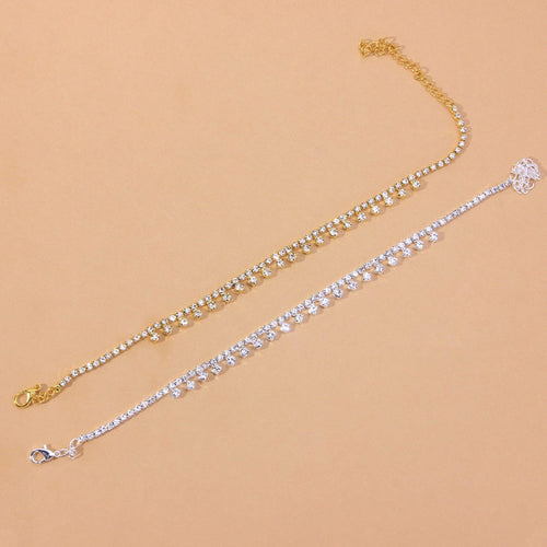 Rhinestone Water Drop Anklet Silver/Gold