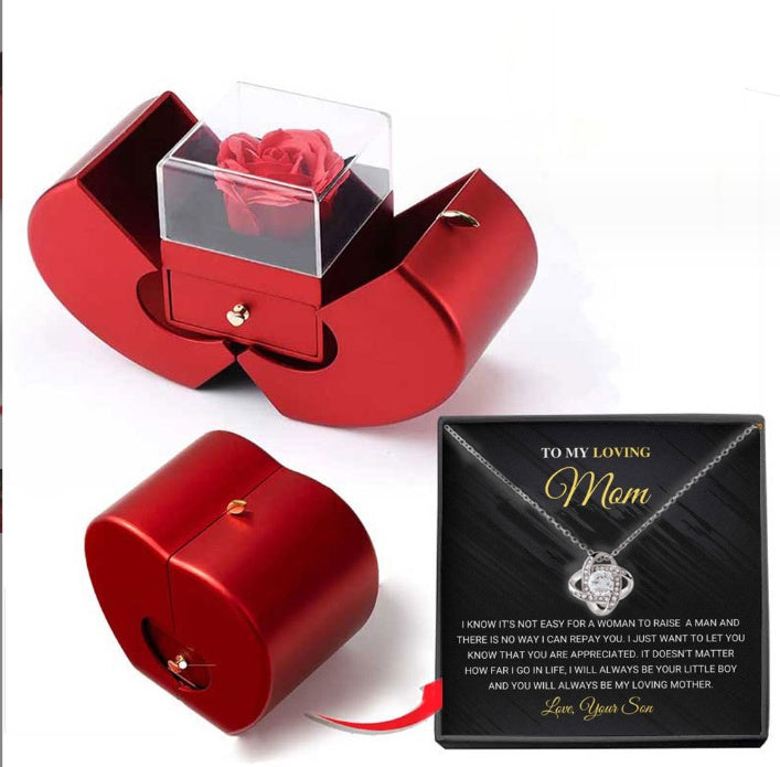Red Apple Gift Necklace Eternal Rose Jewelry Box