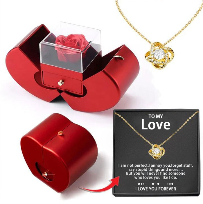Red Apple Gift Necklace Eternal Rose Jewelry Box