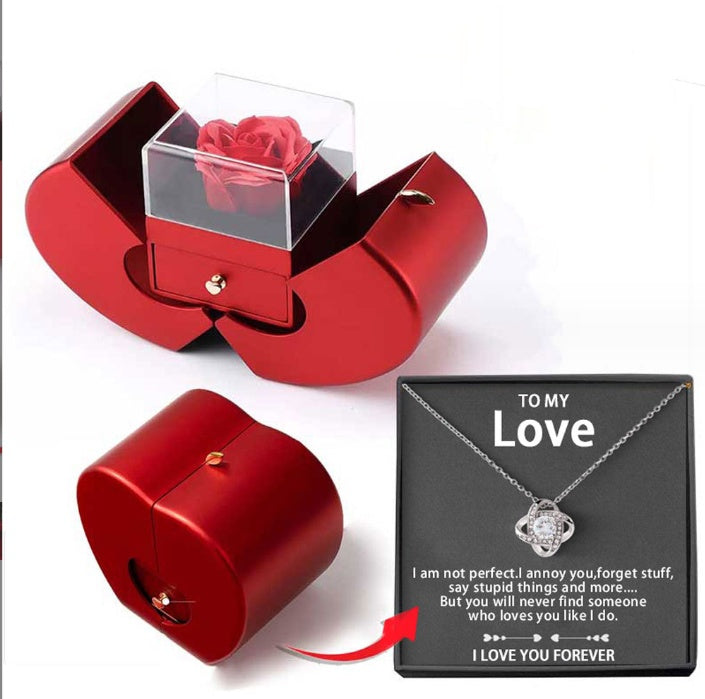 Red Apple Gift Necklace Eternal Rose Jewelry Box